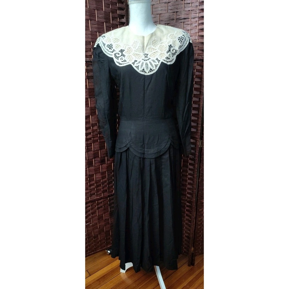 Marie St. Claire Vintage Lace Cottage Core Maxi Dress Size 8 Bib Collar Neckline